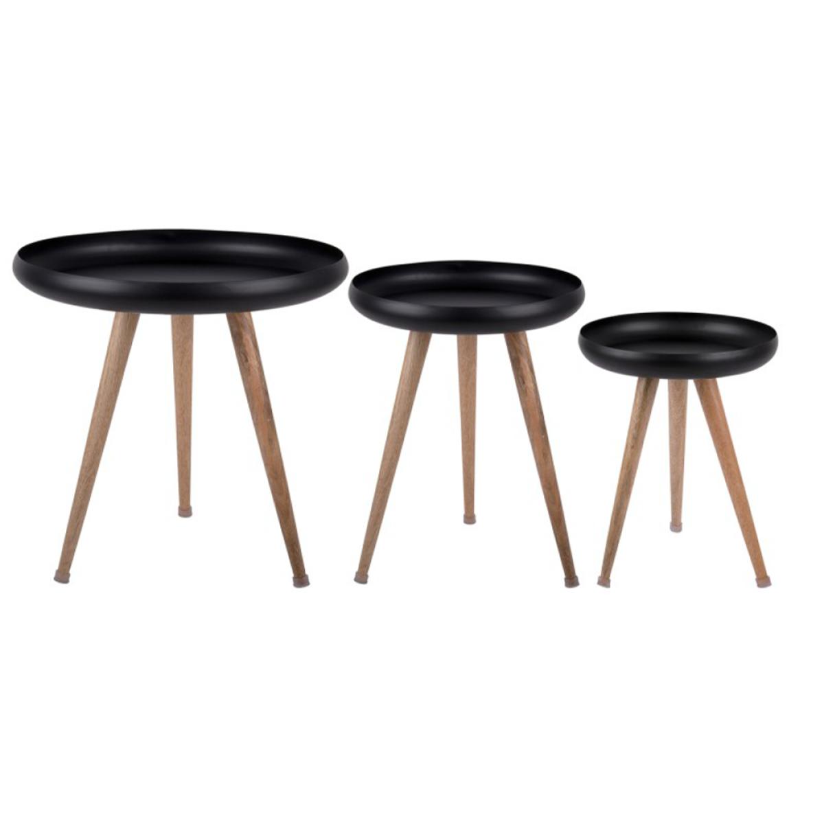 Leitmotiv Metal and Mango Wood Tripod Table Set in Black – image 2