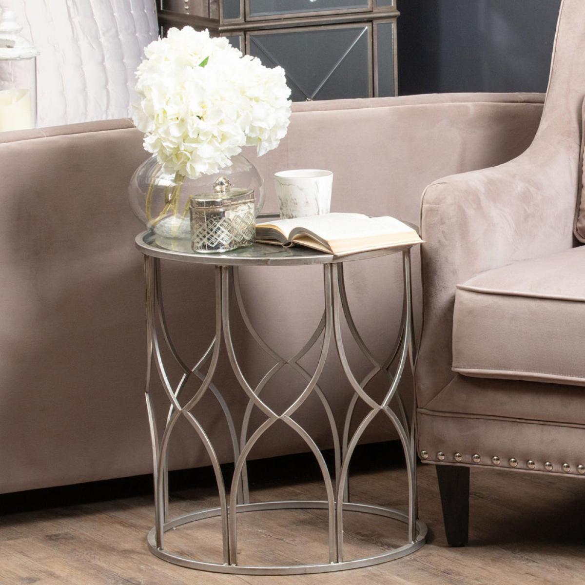 Hill Interiors Set of 2 Lattice Detail Side Tables in Silver – image 4