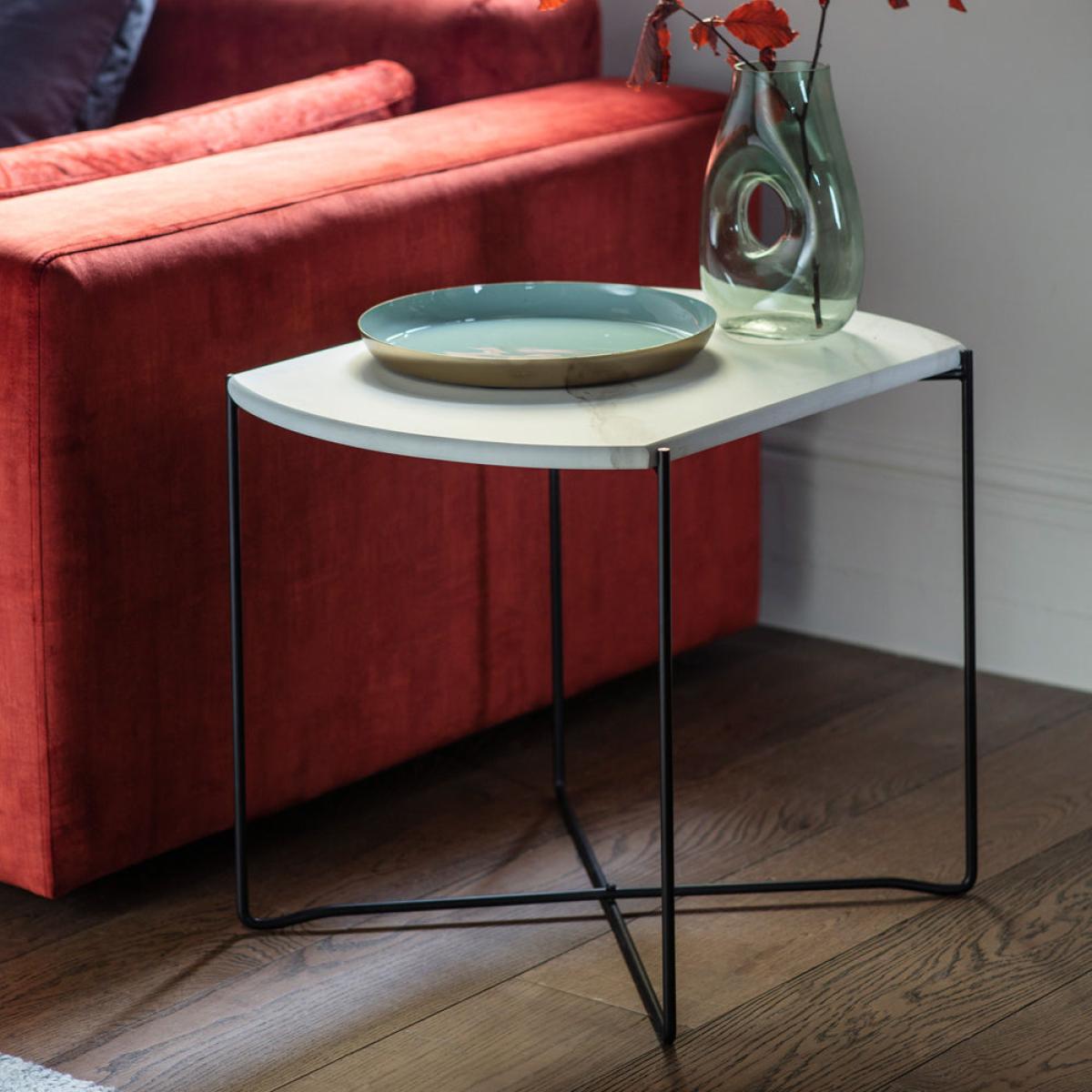 Gallery Interiors Linford Side Table in White Marble – image 2