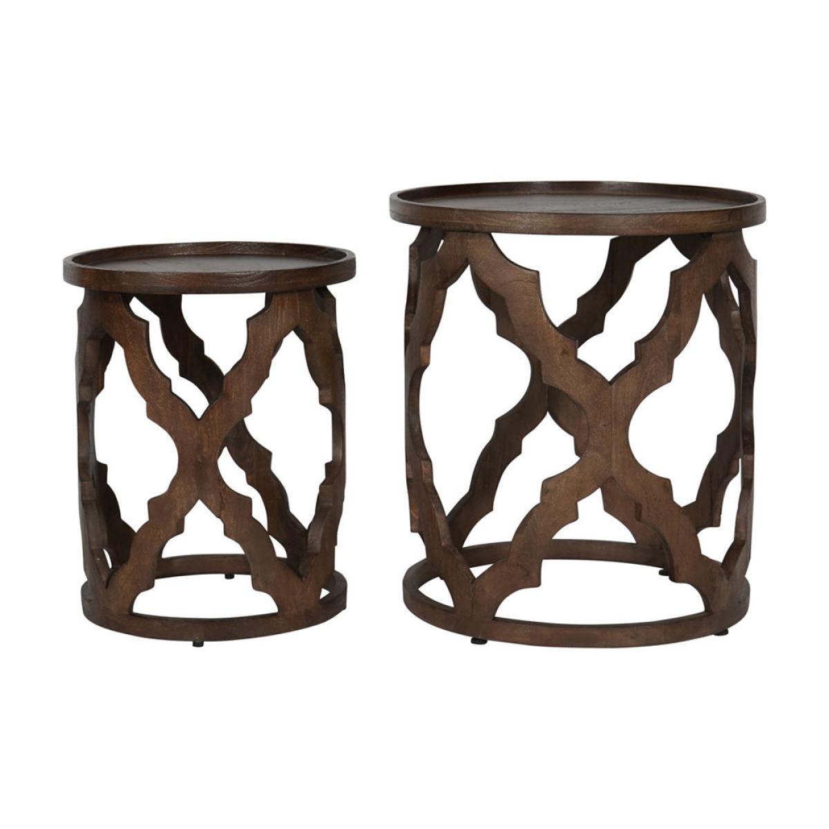 Libra Calm Neutral Collection - Set of 2 Kielder Solid Carved Wooden Nesting Side Tables in Dark Brown – image 2