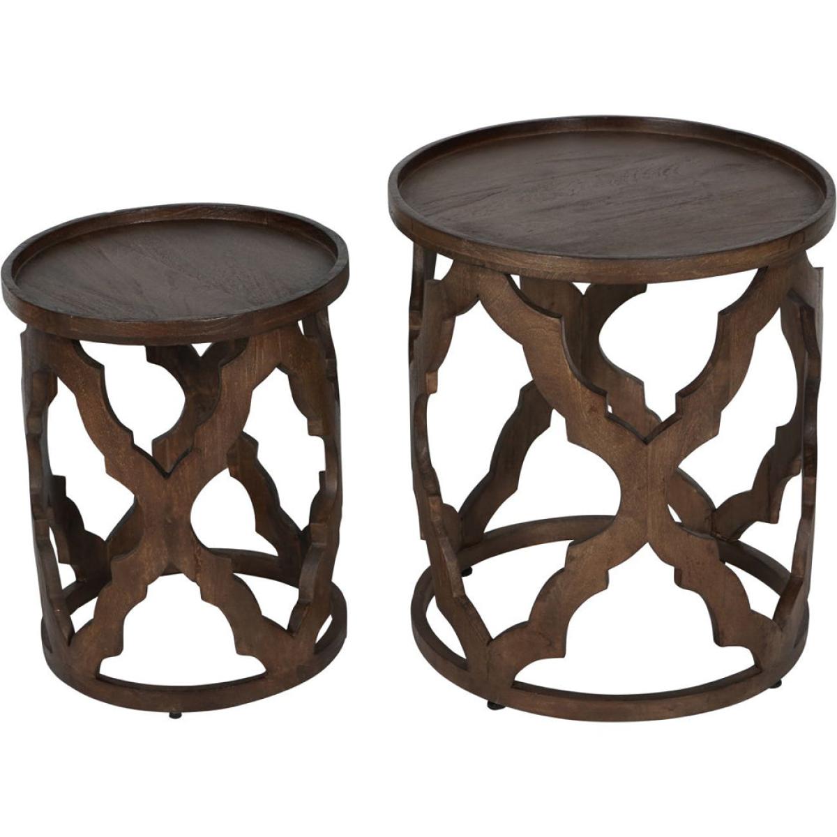 Libra Calm Neutral Collection - Set of 2 Kielder Solid Carved Wooden Nesting Side Tables in Dark Brown – image 3