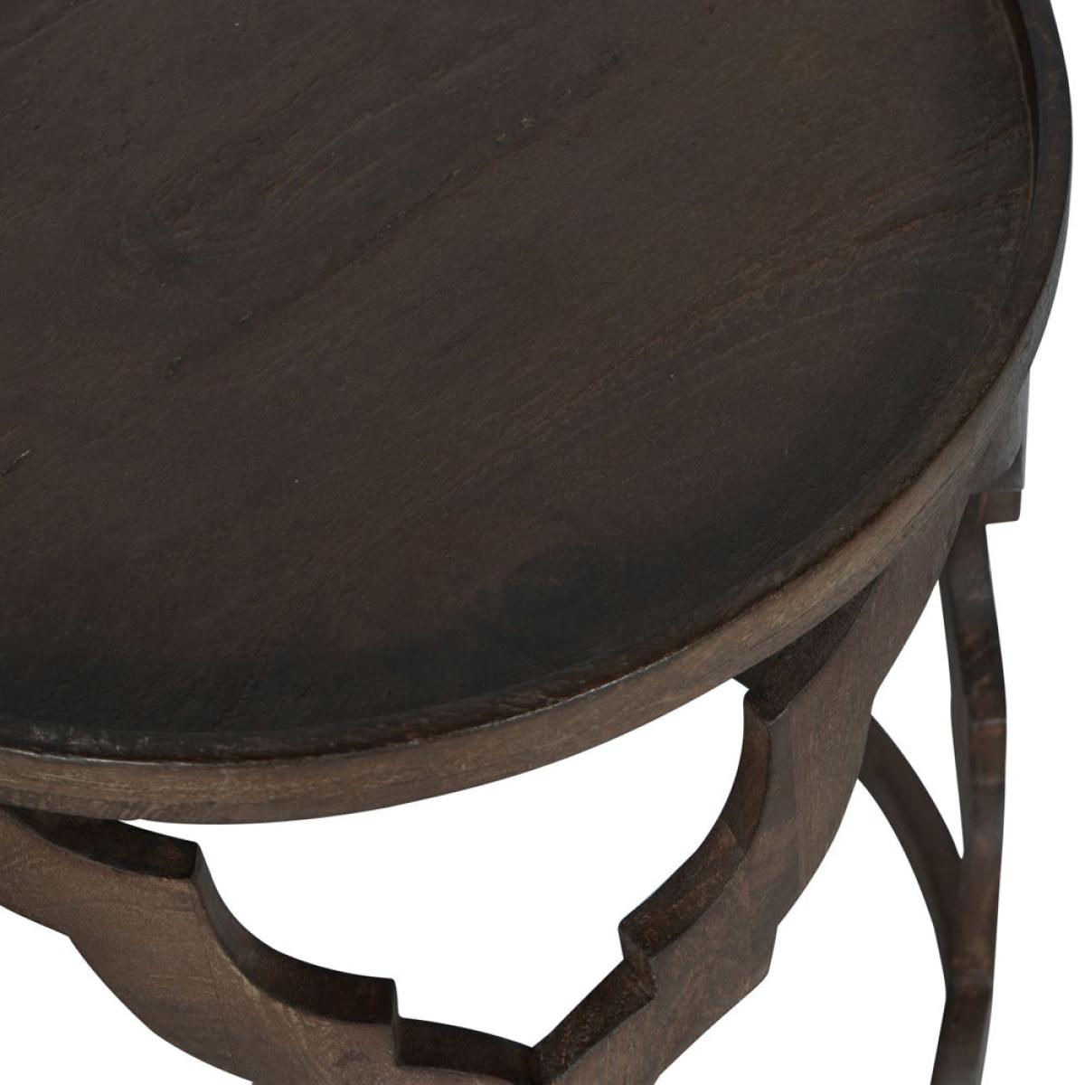 Libra Calm Neutral Collection - Set of 2 Kielder Solid Carved Wooden Nesting Side Tables in Dark Brown – image 4