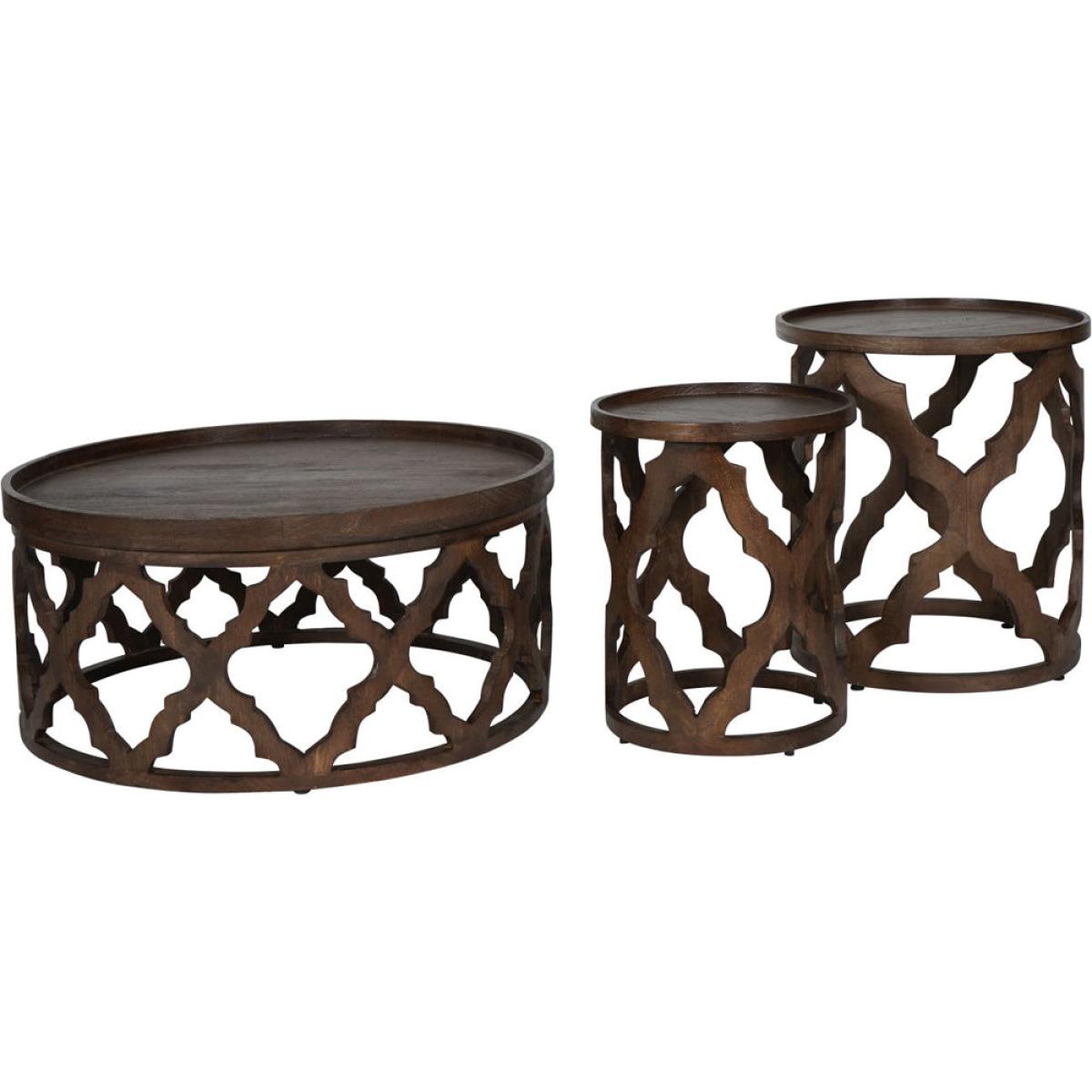 Libra Calm Neutral Collection - Set of 2 Kielder Solid Carved Wooden Nesting Side Tables in Dark Brown – image 5