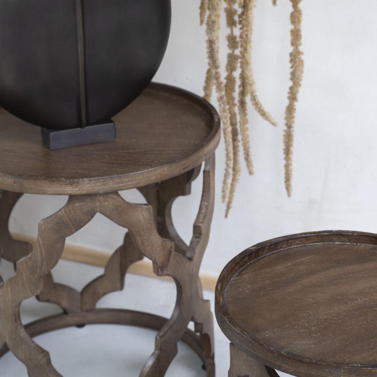 Libra Calm Neutral Collection - Set of 2 Kielder Solid Carved Wooden Nesting Side Tables in Dark Brown – image 6