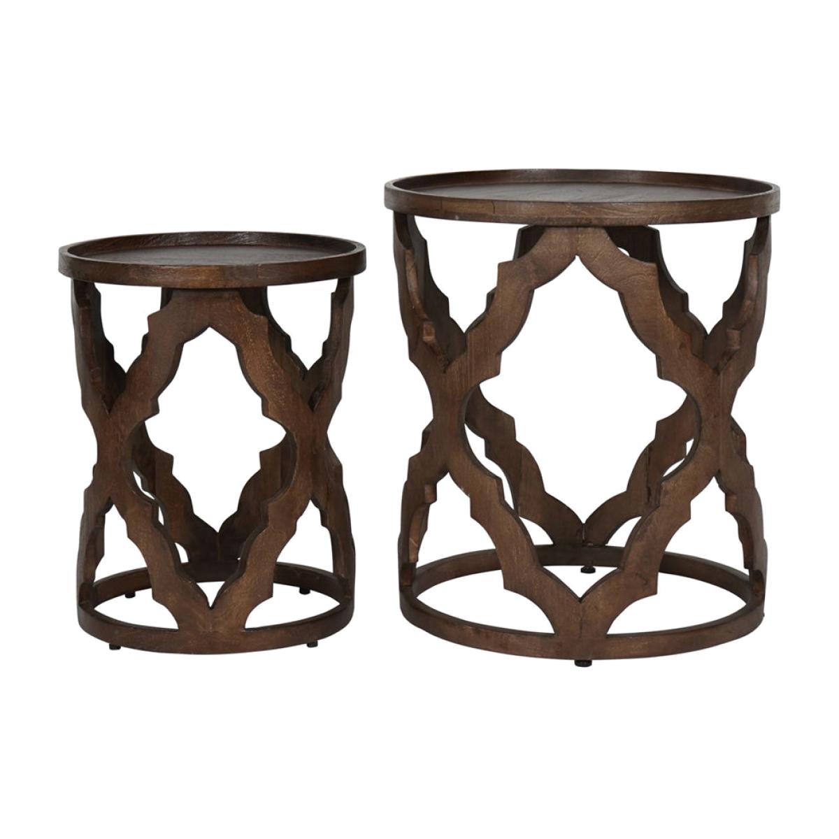 Libra Calm Neutral Collection - Set of 2 Kielder Solid Carved Wooden Nesting Side Tables in Dark Brown – image 1