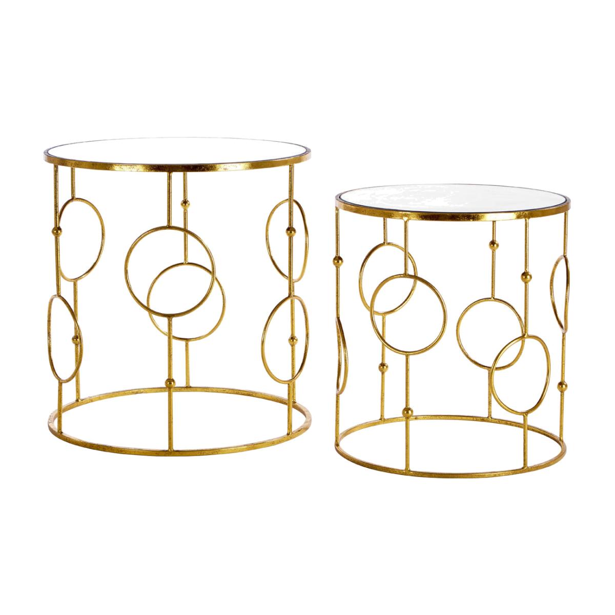 Olivia's Set of 2 Artimis Side Tables with Mirror Top & Gold Metal Frame