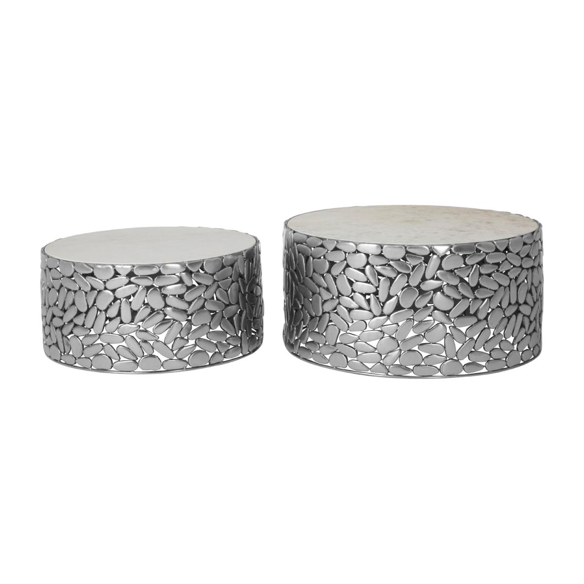 Olivia's Set of 2 Tatum Iron & Stone Side Tables in Antique Pewter