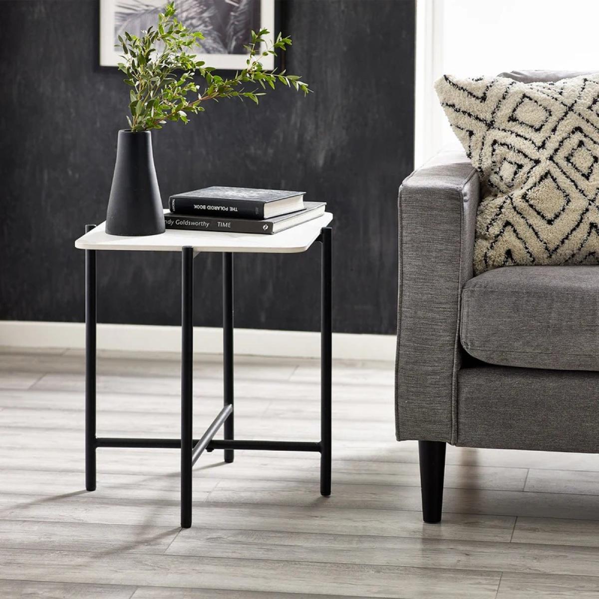 Julian Bowen Siena Marbled Sintered Stone Square Lamp Table - White – image 2