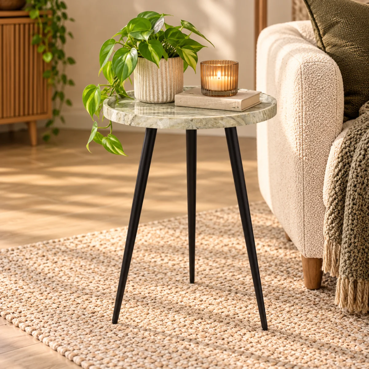 Nusa Side Table Brown Stone Effect and Matt Black – image 1