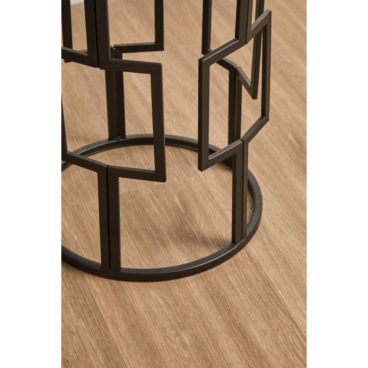 Avantis Black Finish Set of 2 Round Side Tables with Geometric Grid Design – image 6