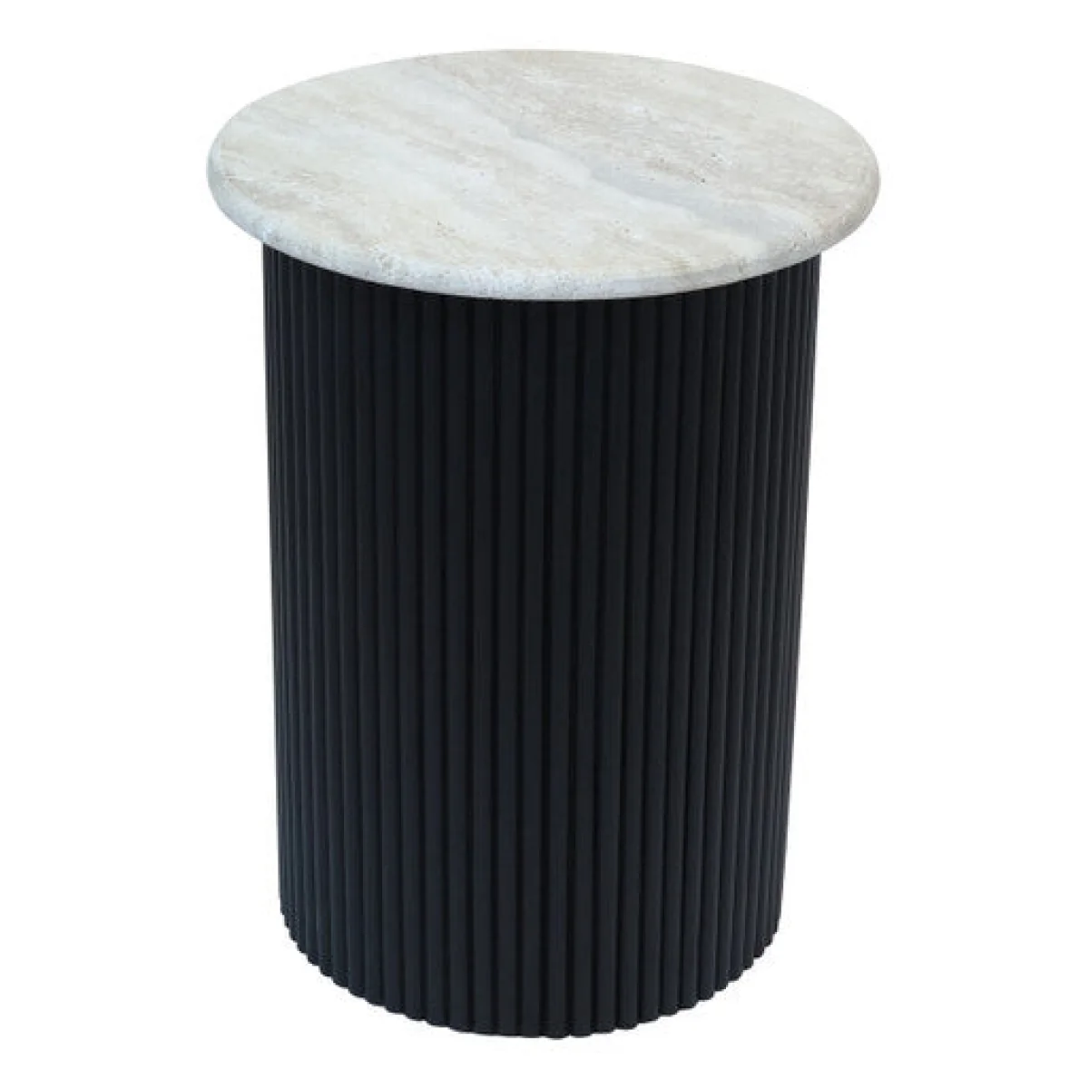 Walton Cream Travertine and Black Acacia Wood Side Table – image 4