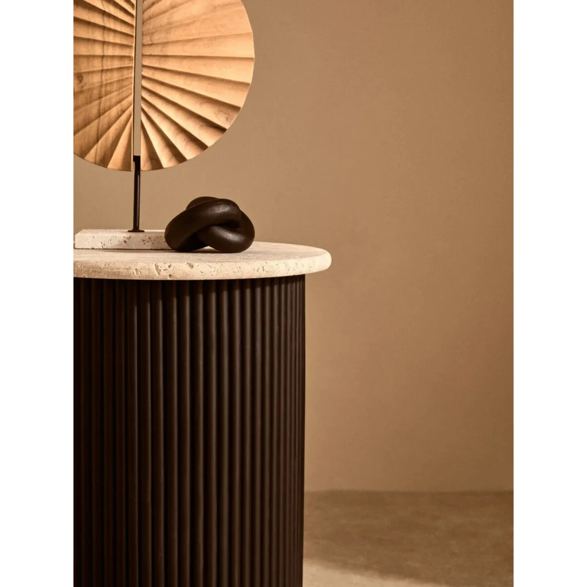Walton Cream Travertine and Black Acacia Wood Side Table – image 7
