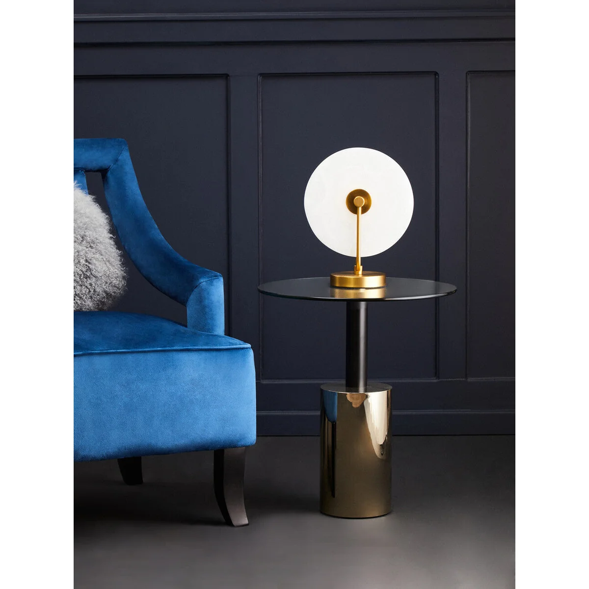 Oria Glass Round Side Table with Black and Gold Finish Base – image 6