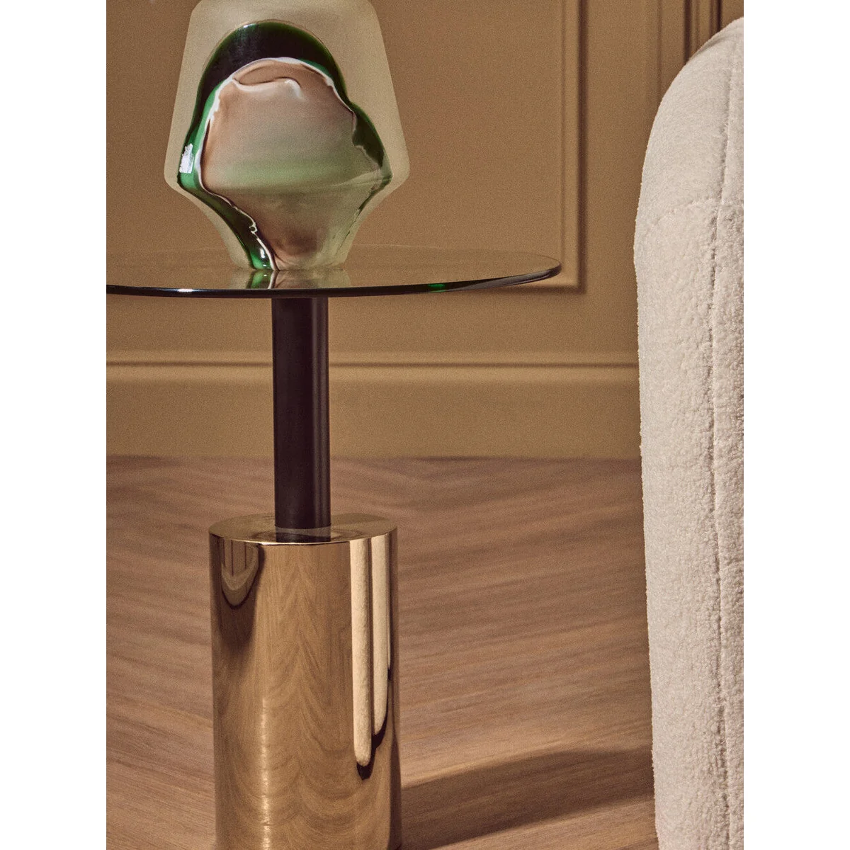 Oria Glass Round Side Table with Black and Gold Finish Base – image 7