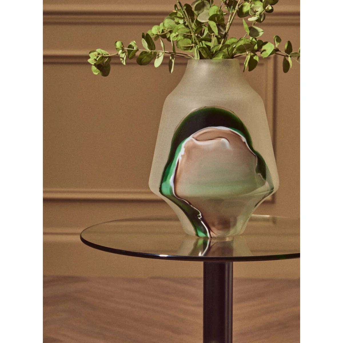 Oria Glass Round Side Table with Black and Gold Finish Base – image 9