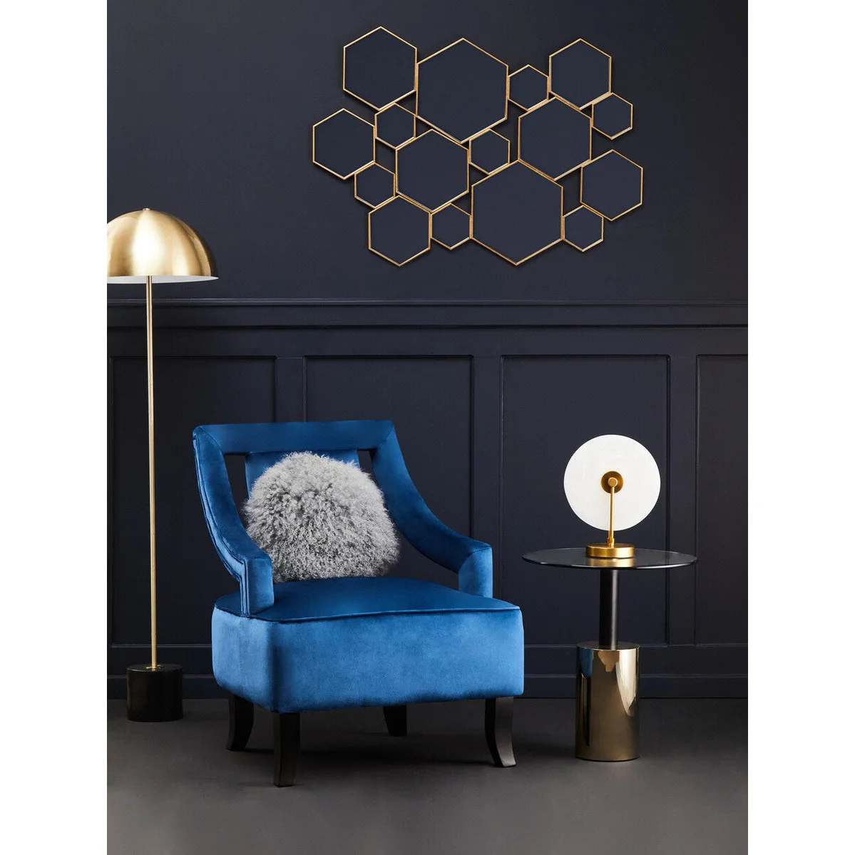 Oria Glass Round Side Table with Black and Gold Finish Base – image 10