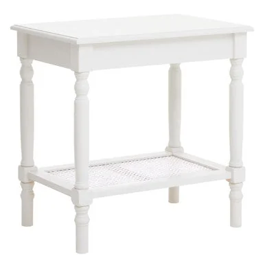 Heritage White Wooden Side Table with Rattan Shelf – image 2