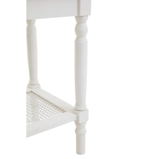 Heritage White Wooden Side Table with Rattan Shelf – image 11