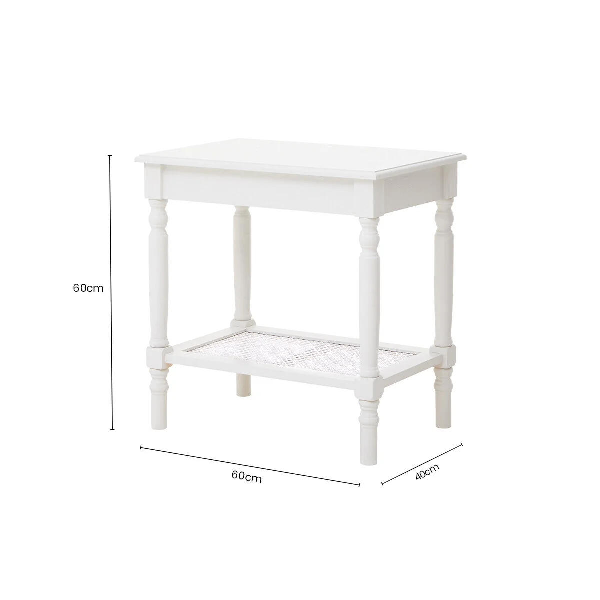 Heritage White Wooden Side Table with Rattan Shelf – image 12