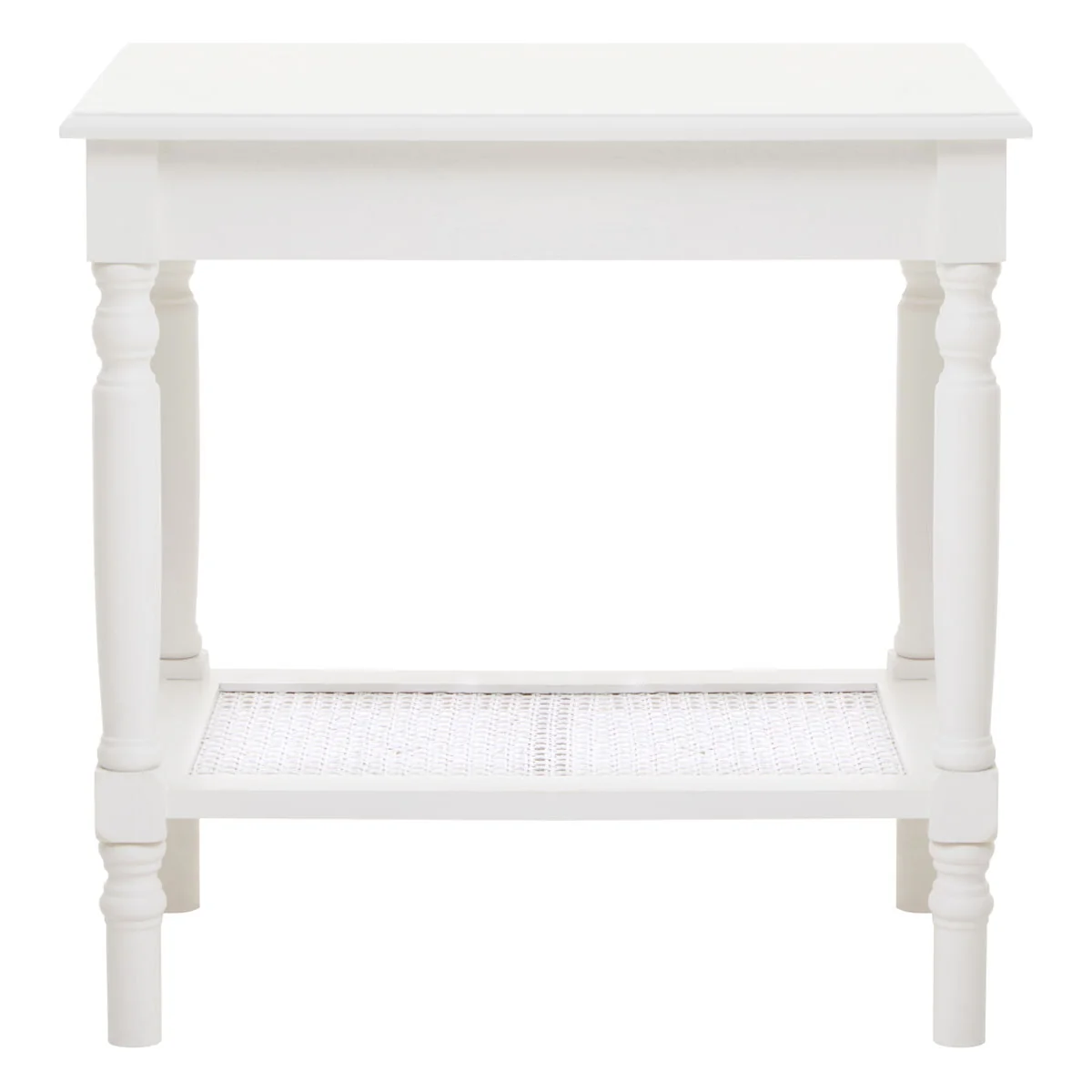 Heritage White Wooden Side Table with Rattan Shelf – image 4
