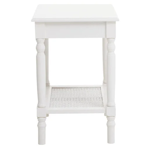 Heritage White Wooden Side Table with Rattan Shelf – image 5
