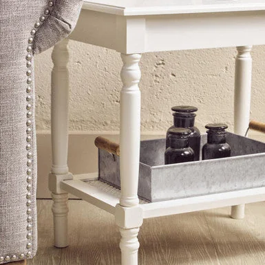 Heritage White Wooden Side Table with Rattan Shelf – image 6