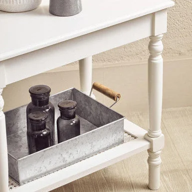 Heritage White Wooden Side Table with Rattan Shelf – image 7