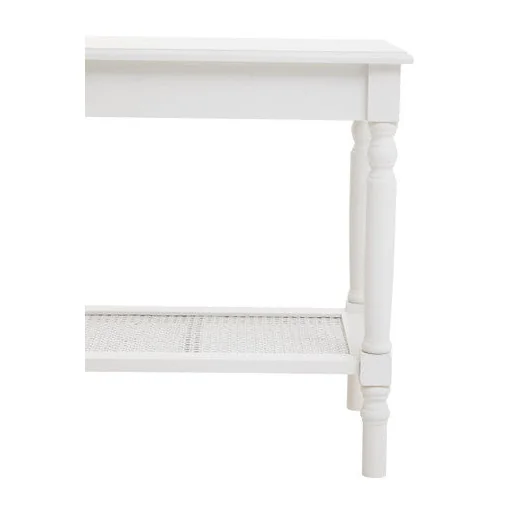 Heritage White Wooden Side Table with Rattan Shelf – image 8