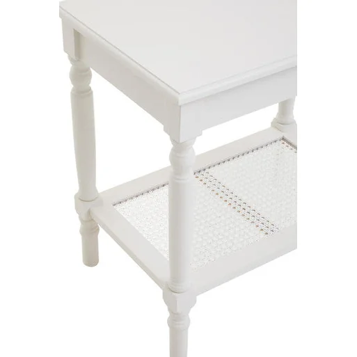 Heritage White Wooden Side Table with Rattan Shelf – image 9