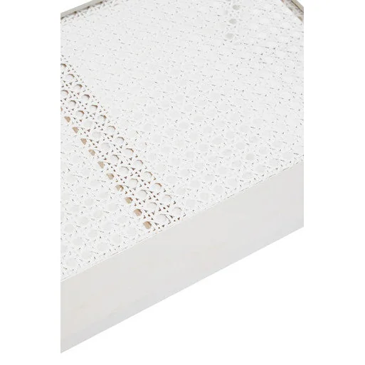 Heritage White Wooden Side Table with Rattan Shelf – image 10