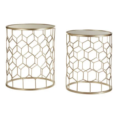 Arcana Champagne Finish Set of 2 Side Tables with Honeycomb Design – image 2