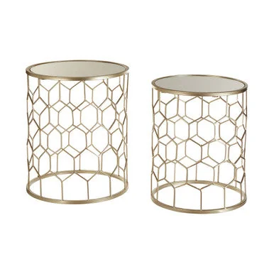 Arcana Champagne Finish Set of 2 Side Tables with Honeycomb Design – image 4