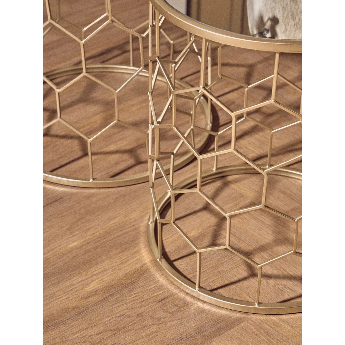 Arcana Champagne Finish Set of 2 Side Tables with Honeycomb Design – image 5