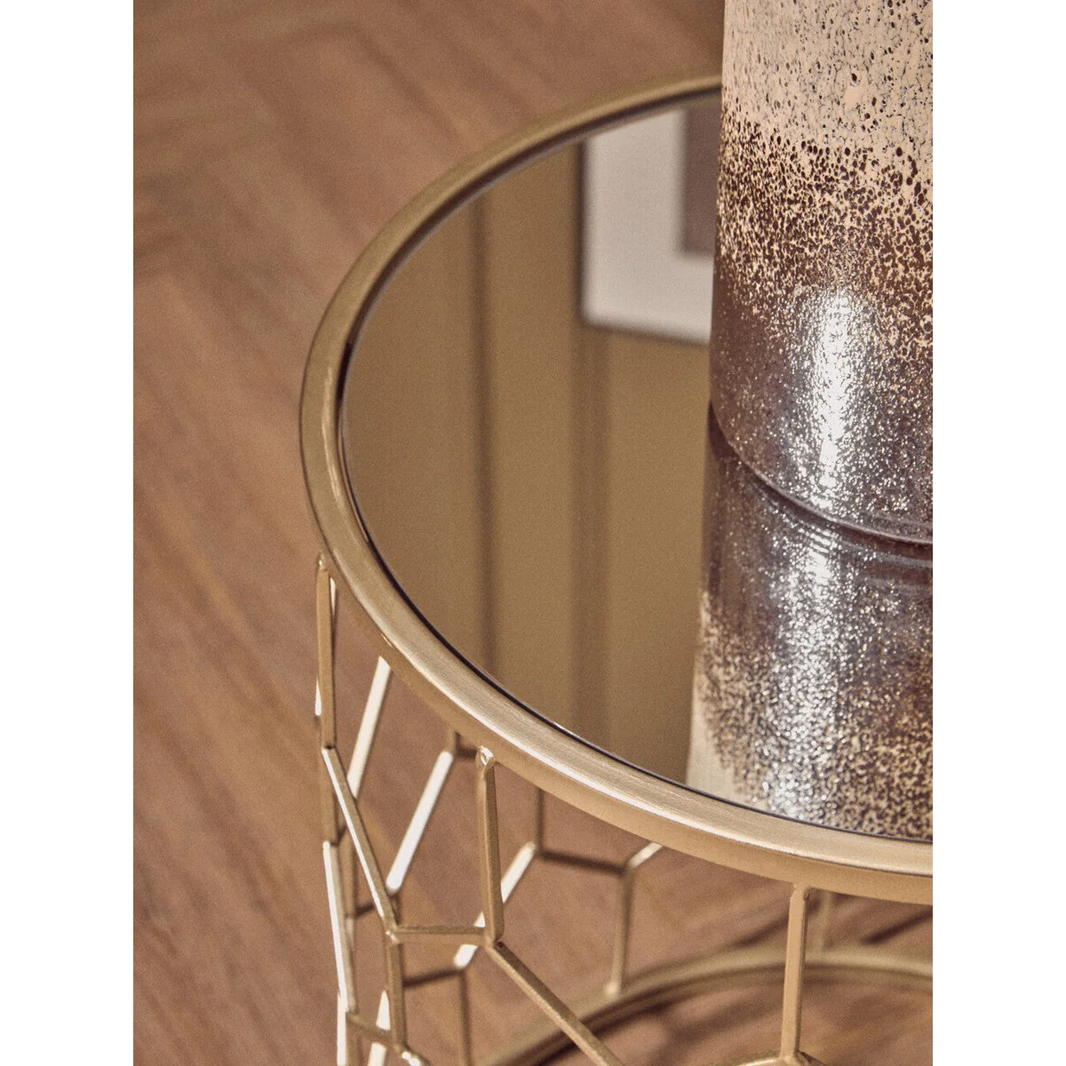 Arcana Champagne Finish Set of 2 Side Tables with Honeycomb Design – image 6