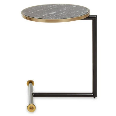 Oria Black Marble Effect Glass Side Table with Black Finish Frame – image 2