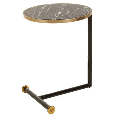 Oria Black Marble Effect Glass Side Table with Black Finish Frame – image 4