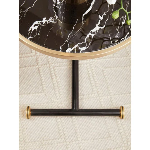Oria Black Marble Effect Glass Side Table with Black Finish Frame – image 6