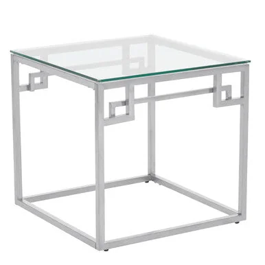 Allure Silver Finish Side Table with Tempered Glass Top – image 2