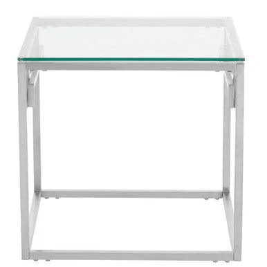 Allure Silver Finish Side Table with Tempered Glass Top – image 3