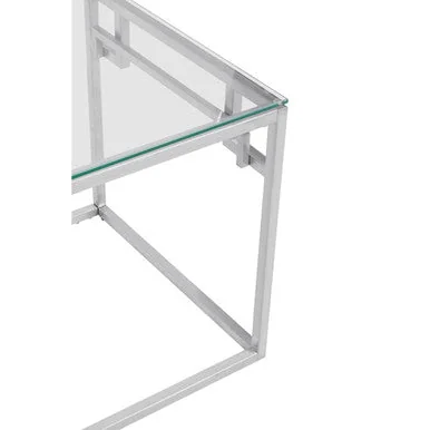 Allure Silver Finish Side Table with Tempered Glass Top – image 5