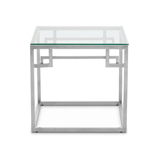 Allure Silver Finish Side Table with Tempered Glass Top – image 1