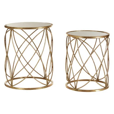 Arcana Gold Finish Set of 2 Side Tables with Mirror Top – image 2