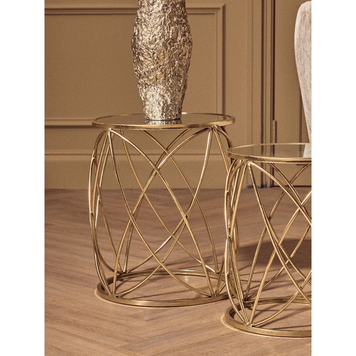 Arcana Gold Finish Set of 2 Side Tables with Mirror Top – image 3