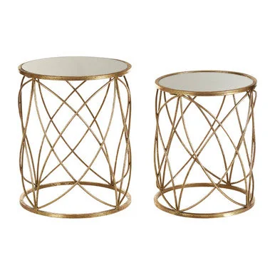 Arcana Gold Finish Set of 2 Side Tables with Mirror Top – image 4