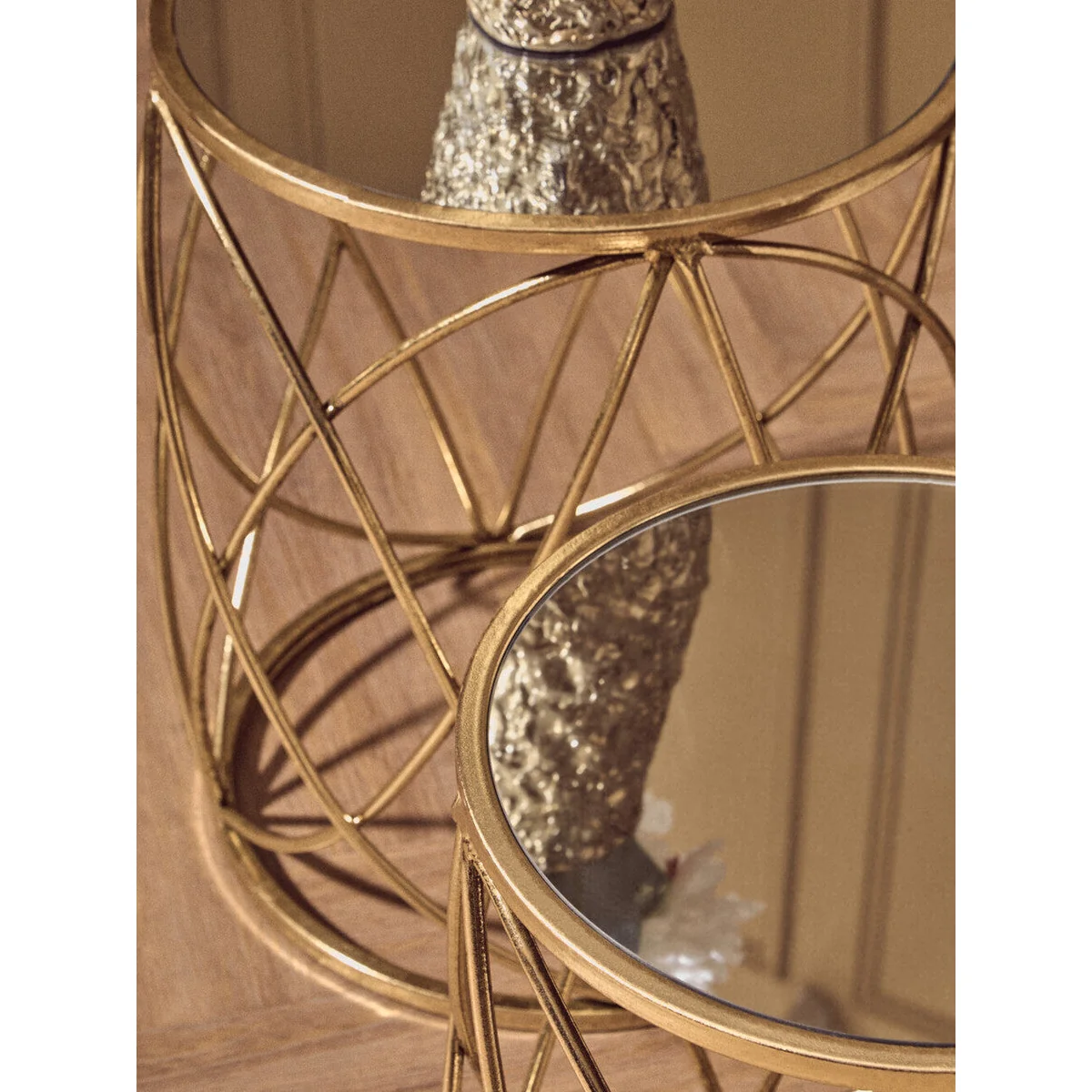 Arcana Gold Finish Set of 2 Side Tables with Mirror Top – image 5