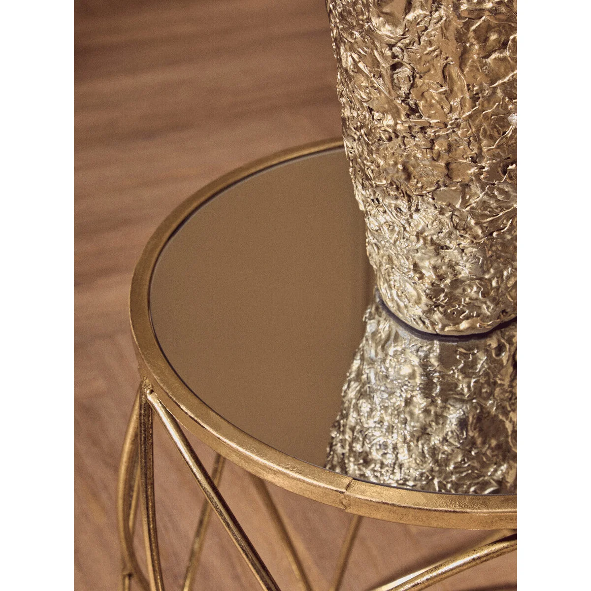 Arcana Gold Finish Set of 2 Side Tables with Mirror Top – image 6