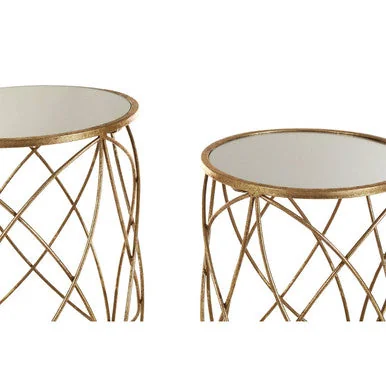 Arcana Gold Finish Set of 2 Side Tables with Mirror Top – image 10