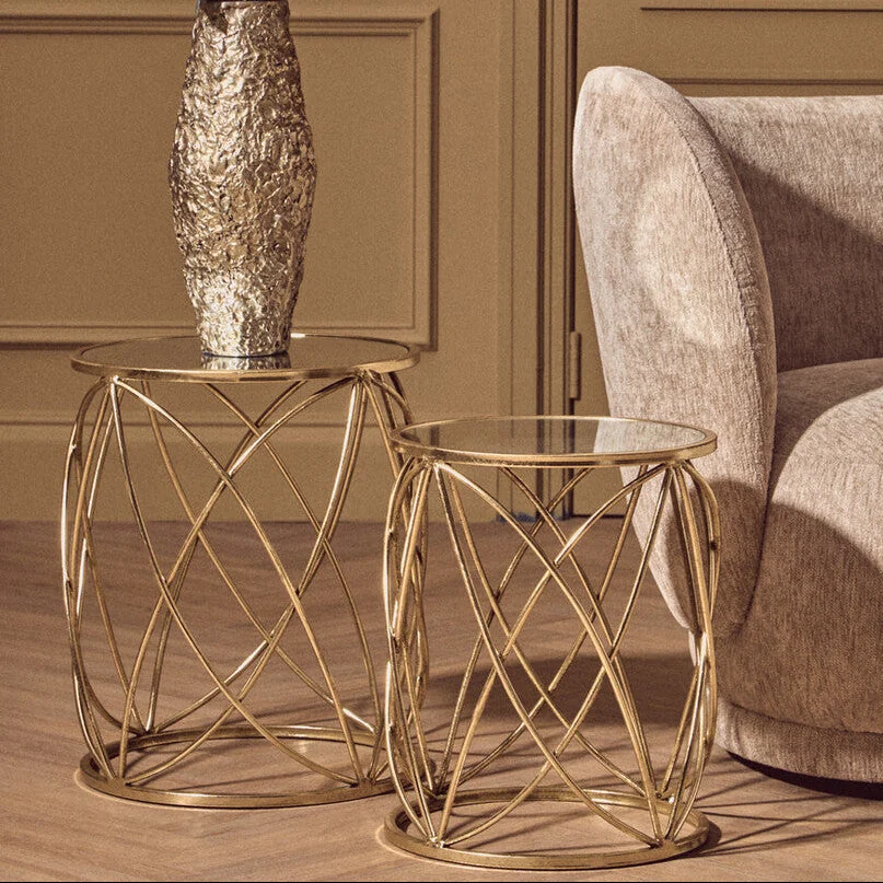 Arcana Gold Finish Set of 2 Side Tables with Mirror Top – image 1