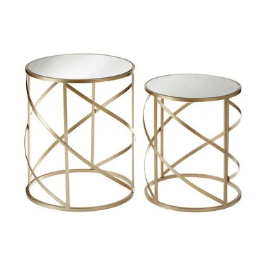 Avantis Champagne Finish Set of 2 Round Side Tables with Swirl Design – image 2