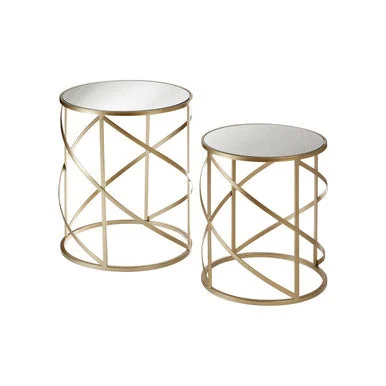 Avantis Champagne Finish Set of 2 Round Side Tables with Swirl Design – image 4